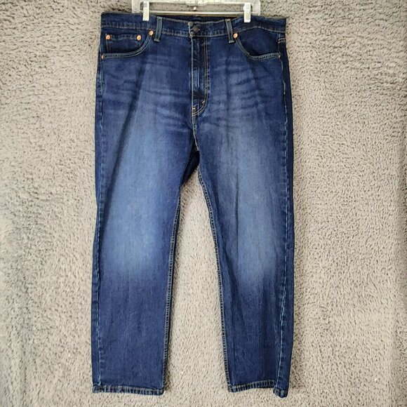 Levis Jeans Mens 40x30 505 Dark Wash Stretch High Rise Regular Fit Straight Leg - Picture 2 of 14